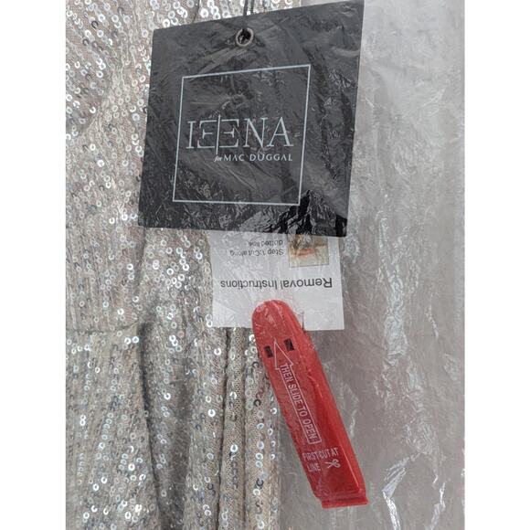 Ieena for Mac Duggal Silver Sequined One Shoulder Cut Out Gown NWT Sz 2 26730 - Picture 7 of 8